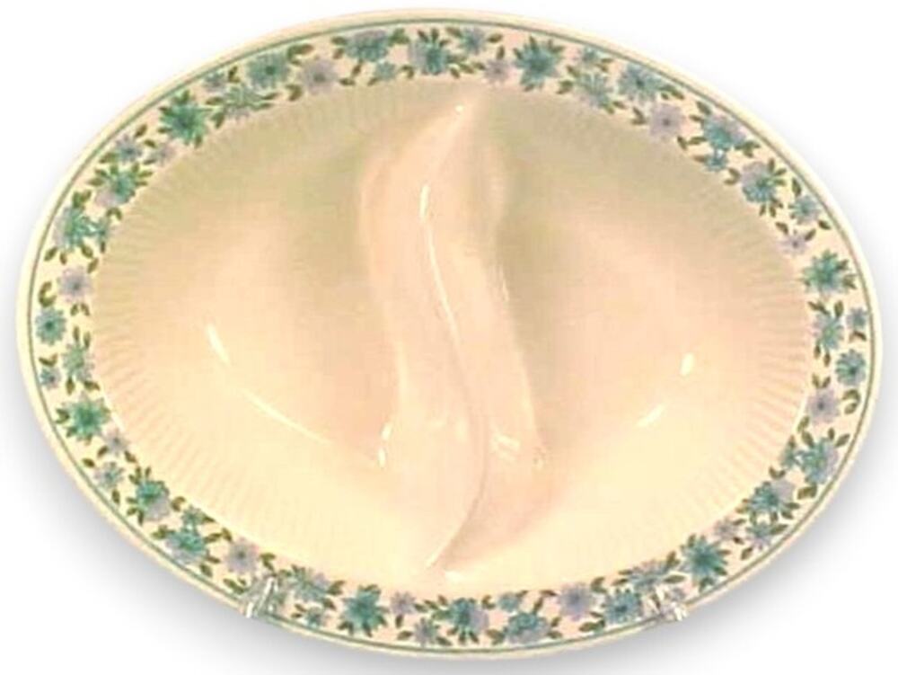 Claridge Mystic Vegetable Bowl Divided Serving Blue Purple Flowers Japan
